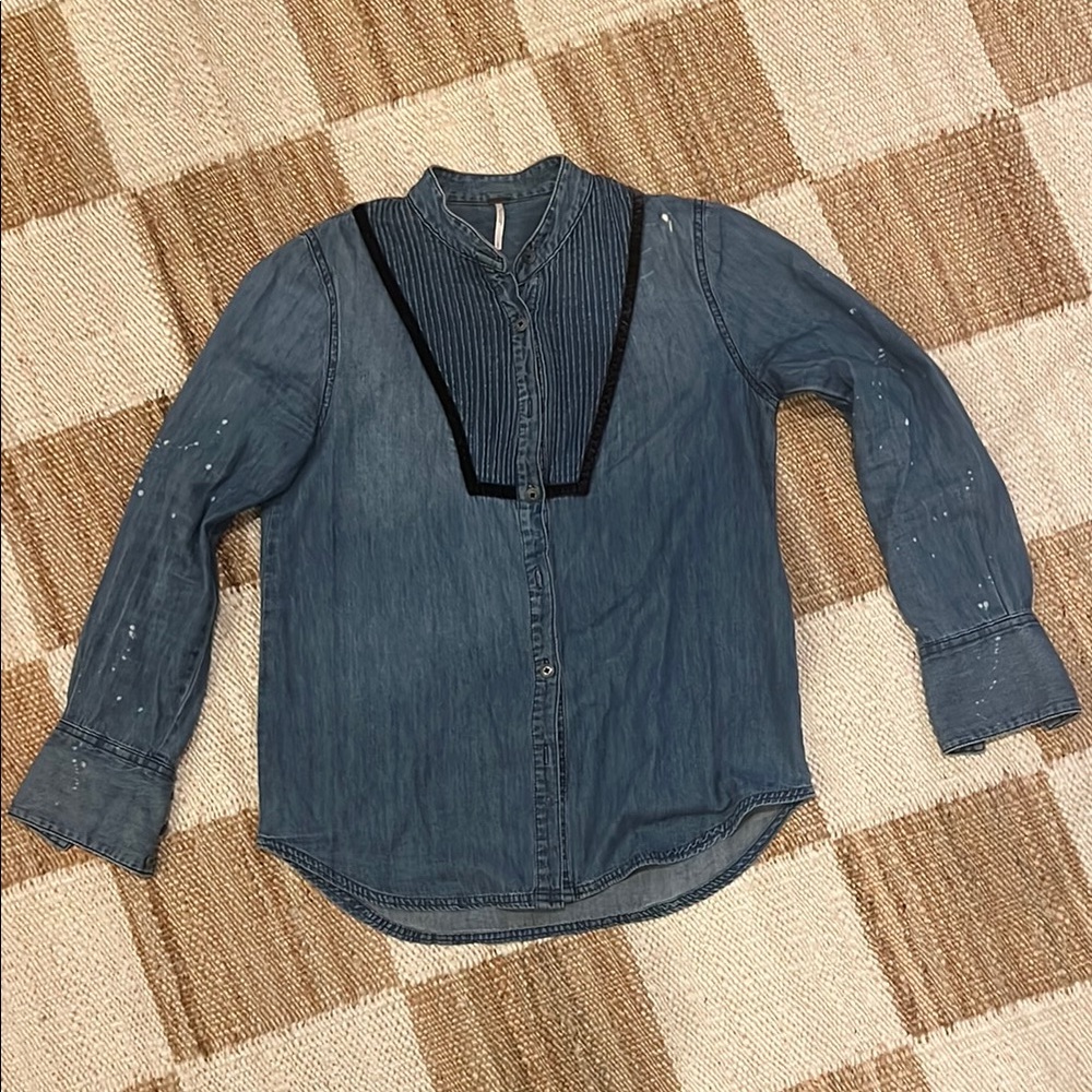 Free People Blue Denim Button-Up Shirt